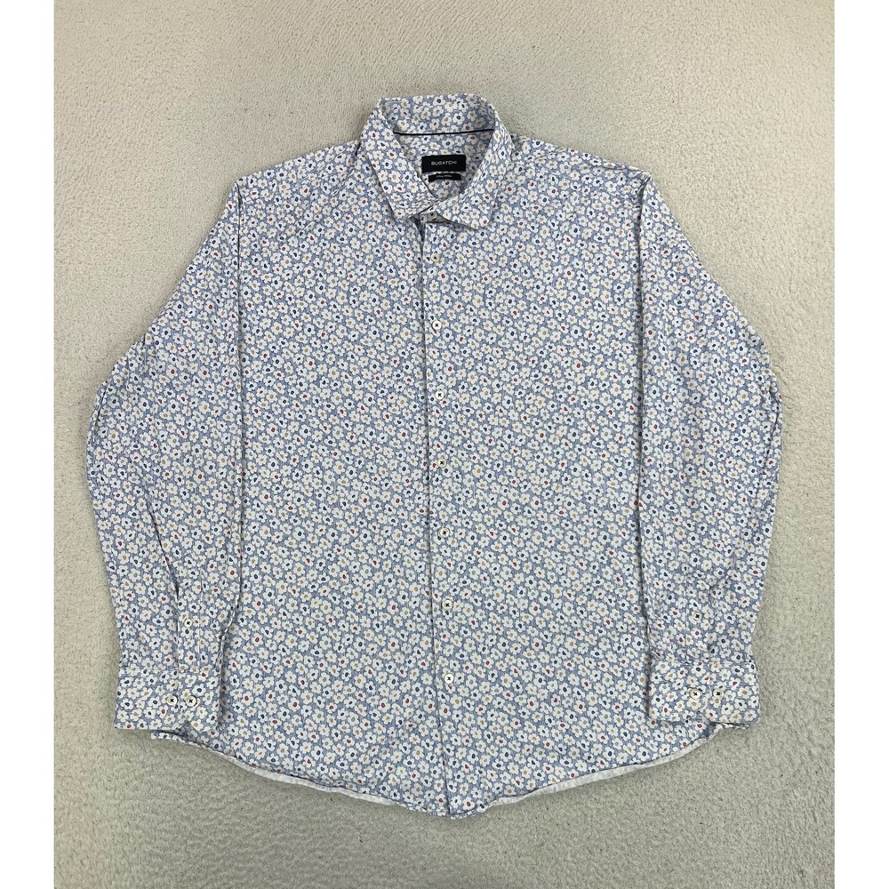 Bugatchi Shirt Mens 3XL Blue Floral 8-Way Stretch Long Sleeve Button Up Casual